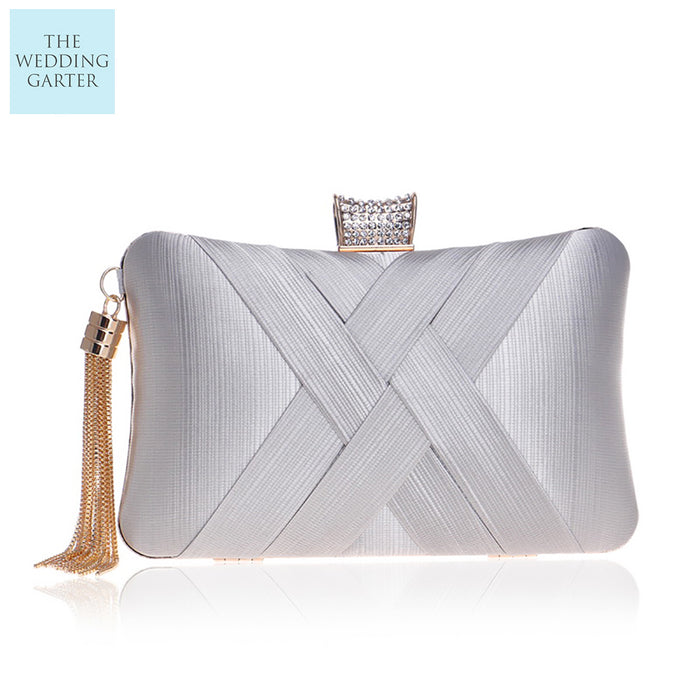 silver fabric eveing bag