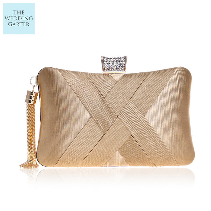 Silver Grey Woven Fabric Evening Bag Online - The Wedding Garter