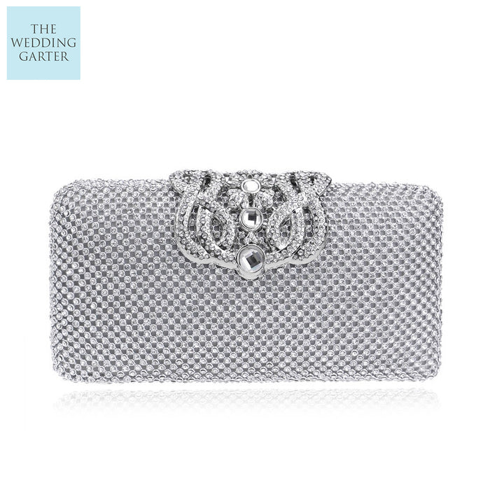 Silver Rhinestone Diamond Cinderella Evening Handbag - The Wedding Garter