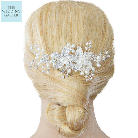 Silver Wedding Hair Accessories Comb With Pearls - The Wedding Garter
