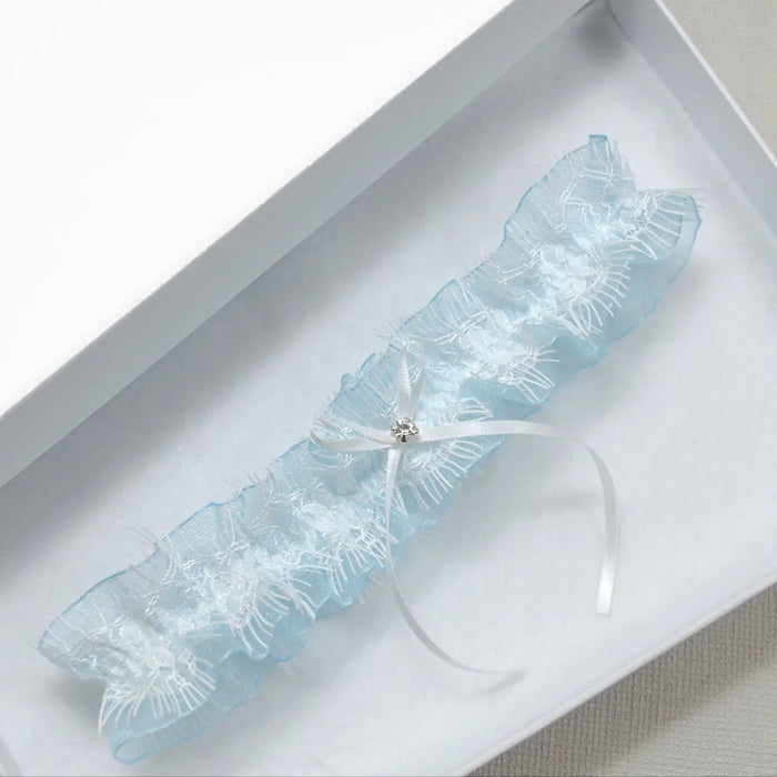 Simone Eyelash Lace & Organza Blue Wedding Garter For Wedding - The Wedding Garter