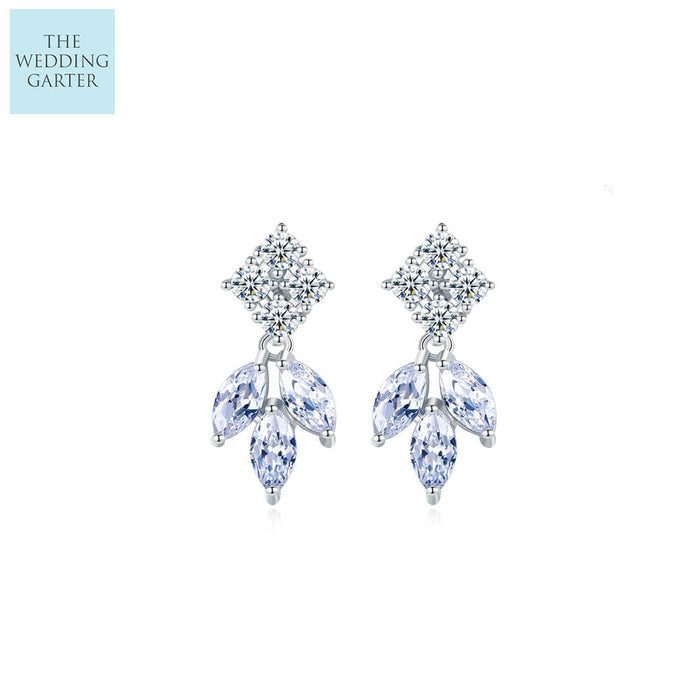 Simple CZ Diamond Drop Wedding Earrings - The Wedding Garter