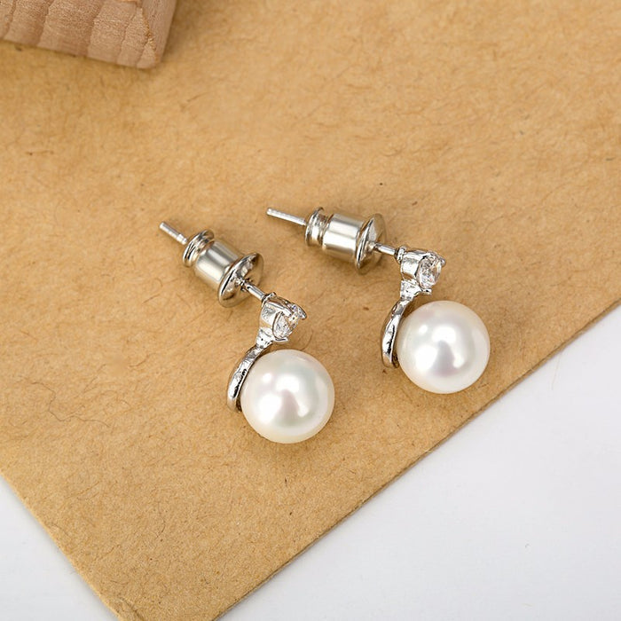 Simple Elegant Pearl & Cubic Zirconia Stud Earrings - The Wedding Garter
