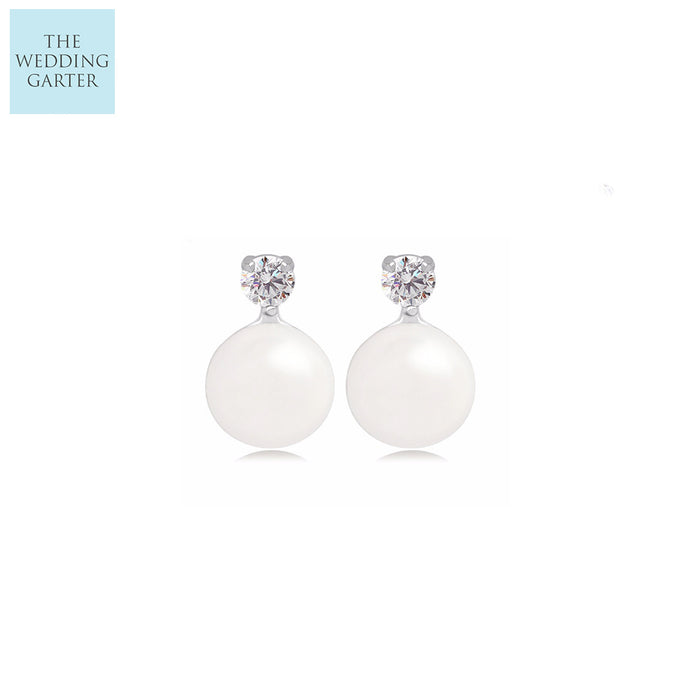 Simple Elegant Pearl & Cubic Zirconia Stud Earrings - The Wedding Garter