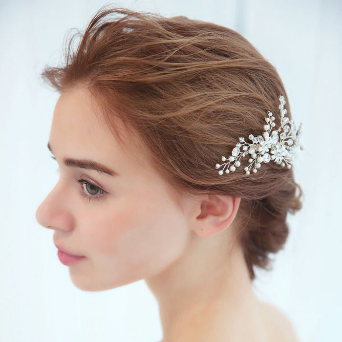 Simple Ivory & Silver Wedding Hair Comb - The Wedding Garter