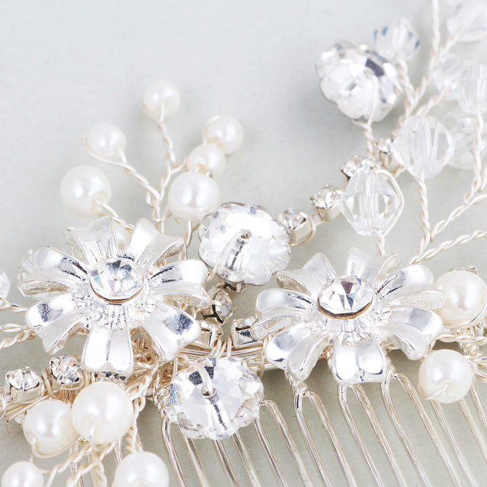 Simple Ivory & Silver Wedding Hair Comb - The Wedding Garter
