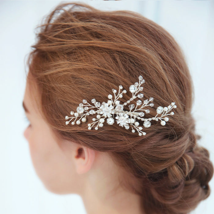 Simple Ivory & Silver Wedding Hair Comb - The Wedding Garter