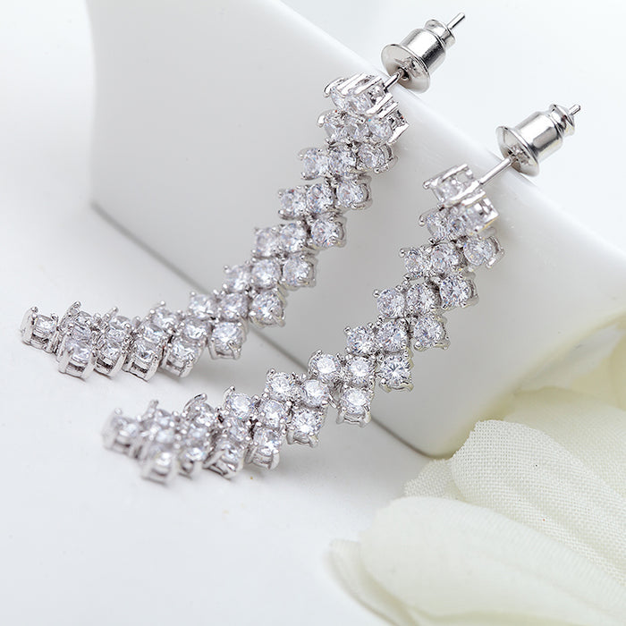 Simple Long Drop Cubic Zirconia Wedding Earrings - The Wedding Garter