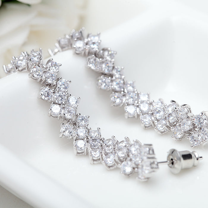 Simple Long Drop Cubic Zirconia Wedding Earrings - The Wedding Garter