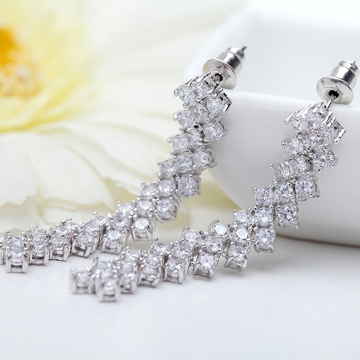 Simple Long Drop Cubic Zirconia Wedding Earrings - The Wedding Garter
