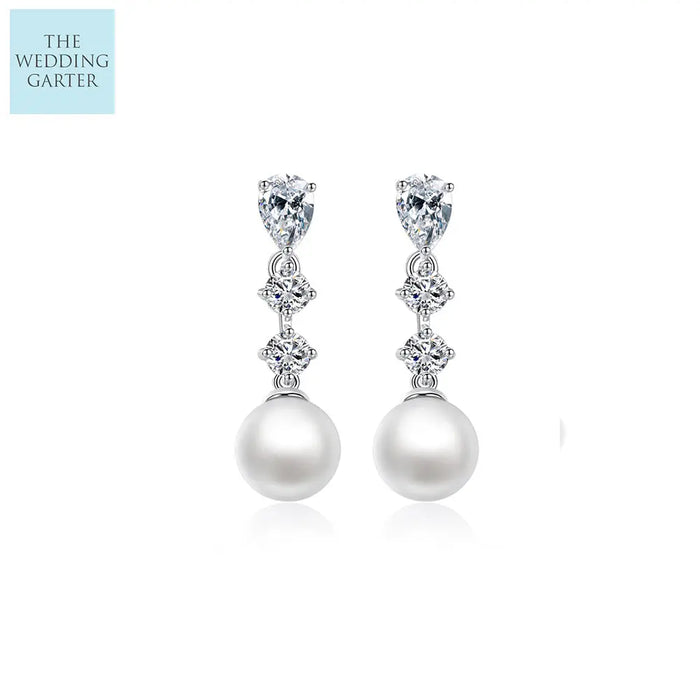 Simple Pearl & Cubic Zirconia Bridesmaid Earrings - The Wedding Garter
