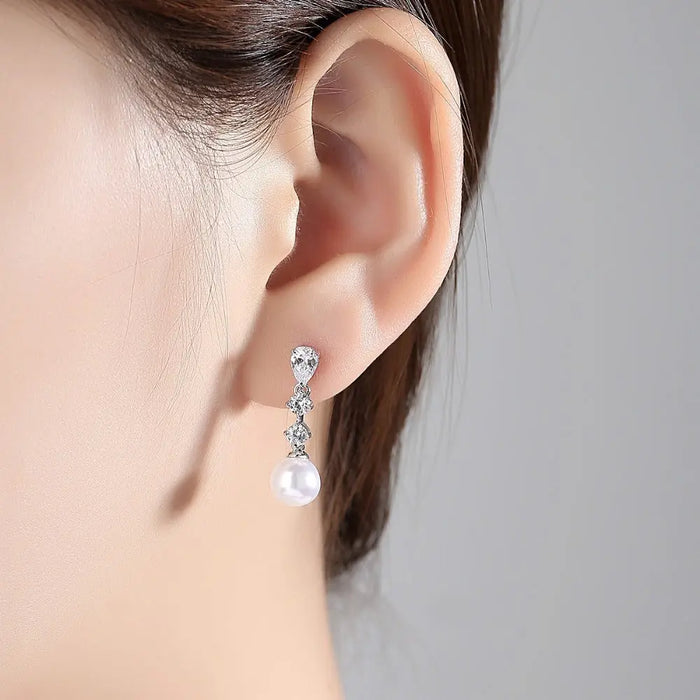 Simple Pearl & Cubic Zirconia Bridesmaid Earrings - The Wedding Garter