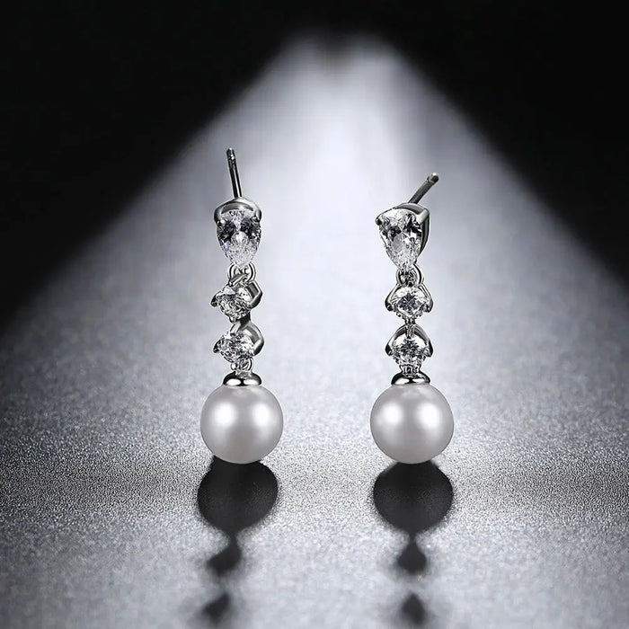 Simple Pearl & Cubic Zirconia Bridesmaid Earrings - The Wedding Garter