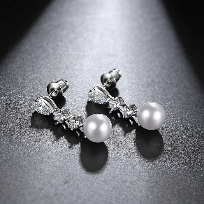 Simple Pearl & Cubic Zirconia Bridesmaid Earrings - The Wedding Garter