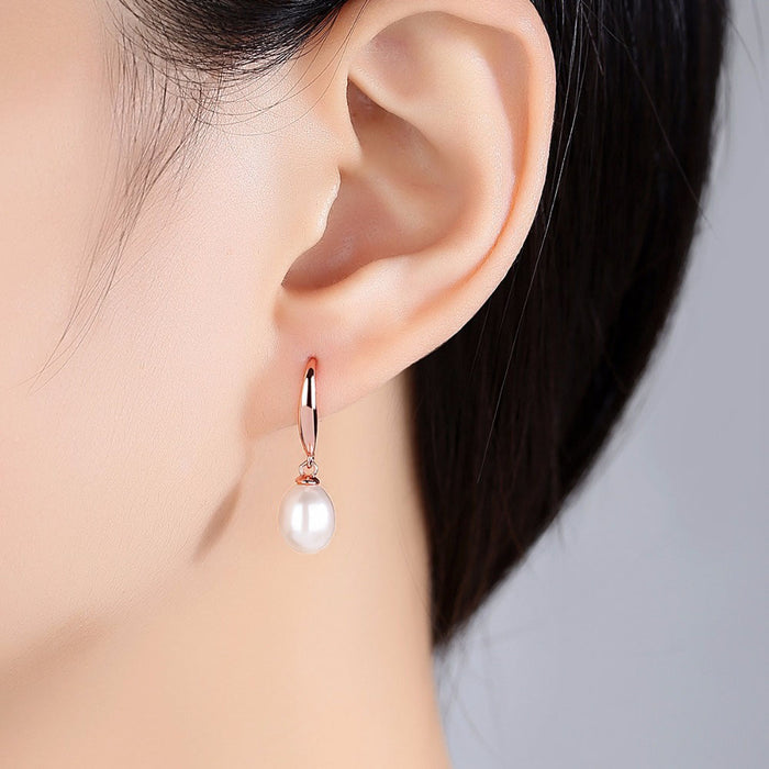 Simple Rose Gold & Natural Pearl Drop Earrings - The Wedding Garter