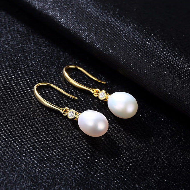 Simple Tahitian White Pearl Gold Drop Wedding Earrings - The Wedding Garter