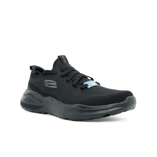 Men's Skechers air-cushioned sneakers in black mesh, lace-up with padded collar