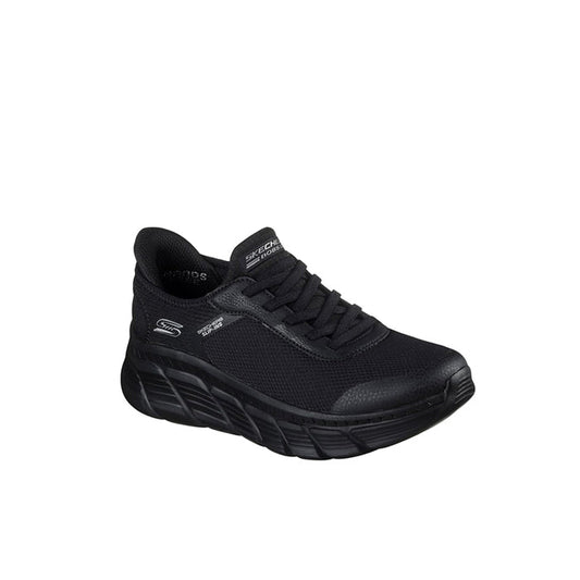 Black high-top lace-up sneakers with cushioned sole and textured side panel