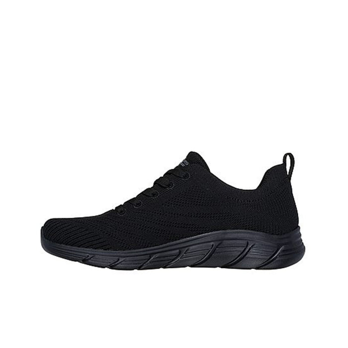 Black knit low-top lace-up sneaker with cushioned outsole and side ridges