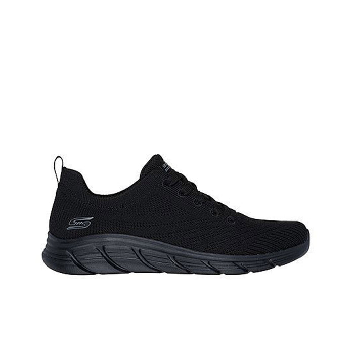 Black low-top lace-up sneaker with textured fabric upper and cushioned midsole