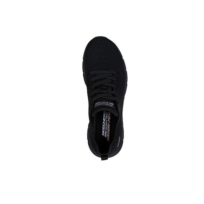 Black lace-up sneaker heel view with padded collar and fabric lining