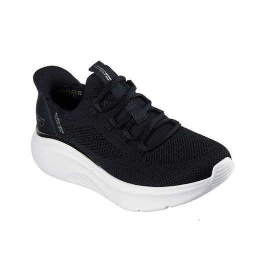 Black women's lace-up knit sneakers with white platform sole