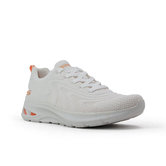 Off-white women's lace-up sneakers, knit upper, cushioned sole, orange accents