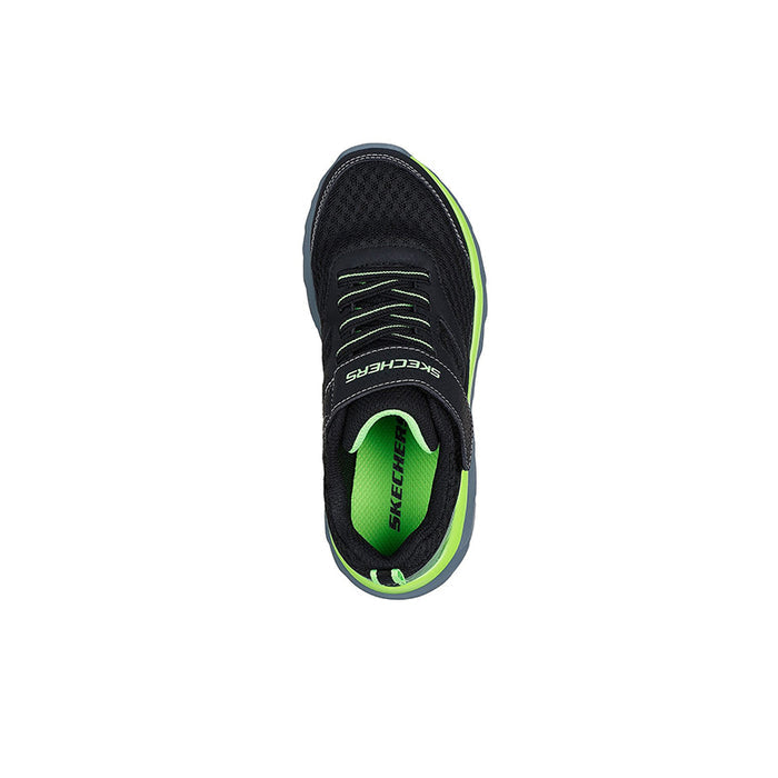 Boys black sneaker with neon green interior and lace-up closure