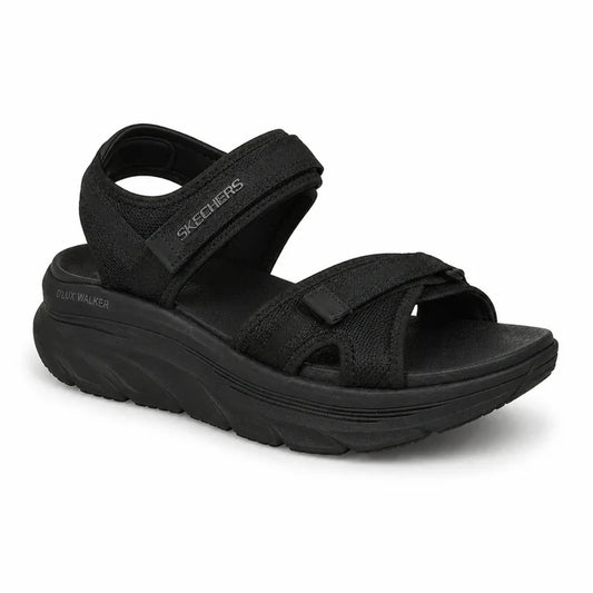 Women’s black sport sandals with adjustable hook-and-loop straps and cushioned sole