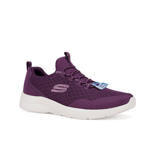 Skechers women's purple textile sneaker with lace-up top and white cushioned sole