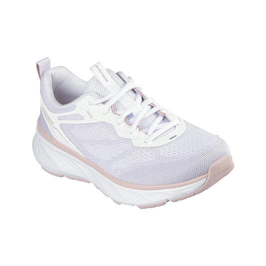 Women's white textile lace-up sneakers with padded collar and cushioned sole