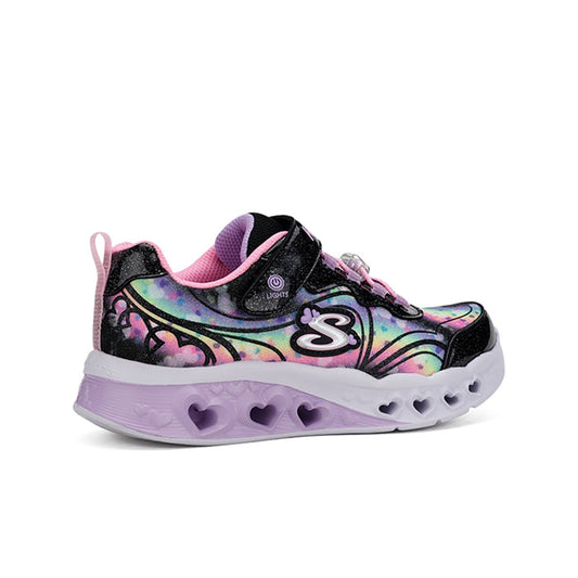 Girls' low-top sneakers in black/pink with heart-patterned sole and rainbow accents
