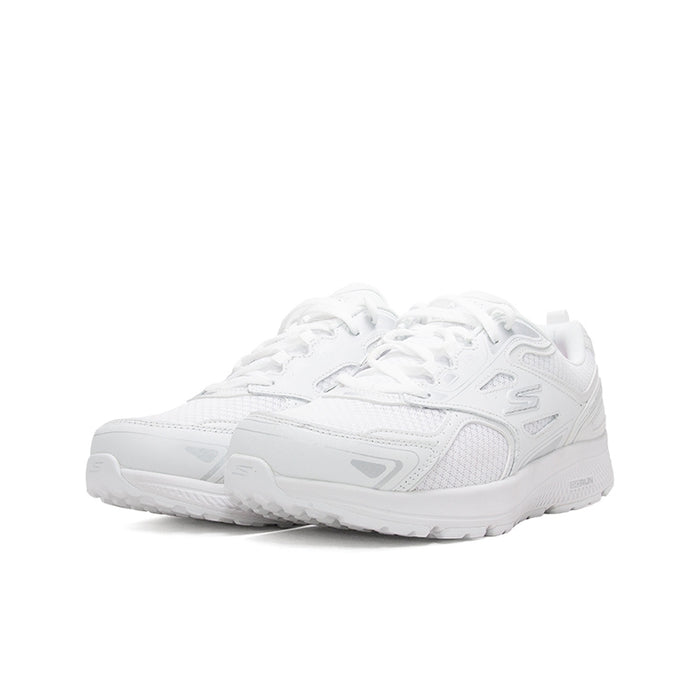White women's running sneaker with lace-up front, cushioned collar, chunky sole tread