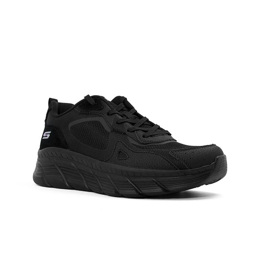 Black women's high-top sneaker with lace-up front, mesh panel, and chunky rubber sole