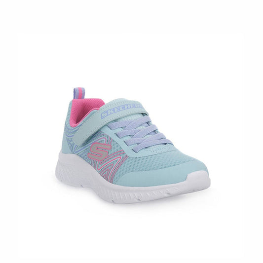 Girls' light aqua and pink lace-up sneakers with swirl logo and padded collar