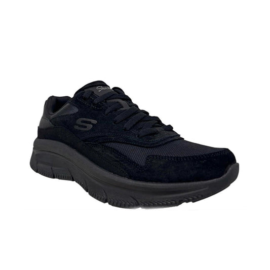 Black women's casual sneaker with lace-up front and cushioned sole