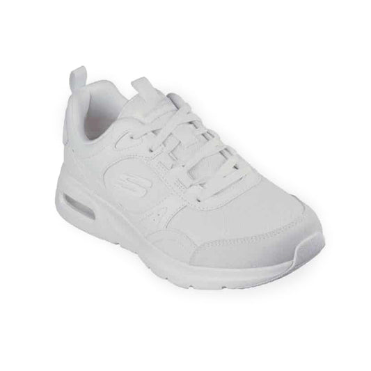 Women's white leather lace-up sneaker with padded collar and S logo on side