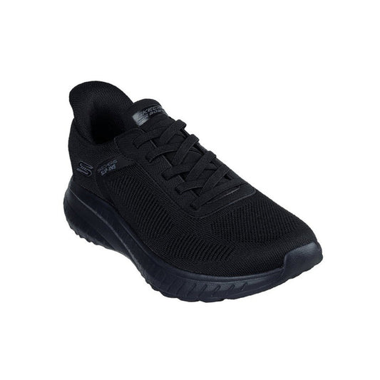Men's black knit slip-on sneakers with lace front and chunky rubber sole