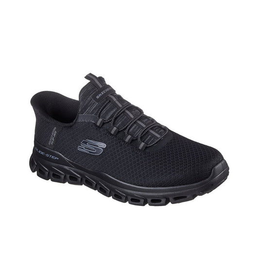 Men's black mesh slip-on sneakers with lace-up front, cushioned collar, chunky sole