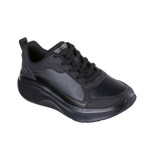 Black women's slip-on sneakers with lace-up front and thick cushioned sole