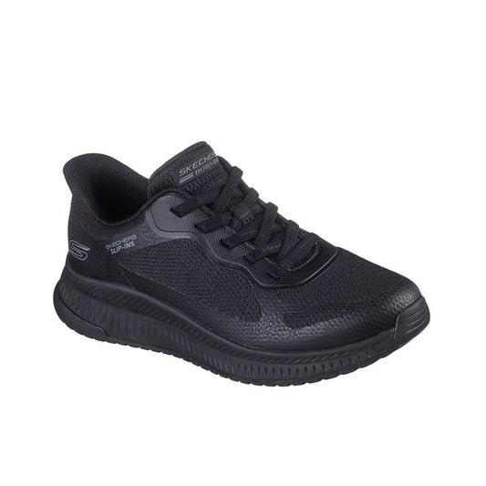 Black lace-up mesh casual sneaker with textured sole