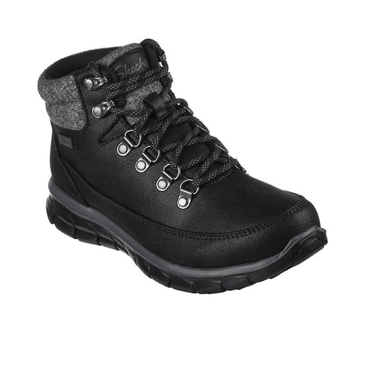 Women's black textile ankle boots with lace-up and padded collar