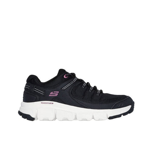 Black lace-up casual boot with white tread sole and padded collar