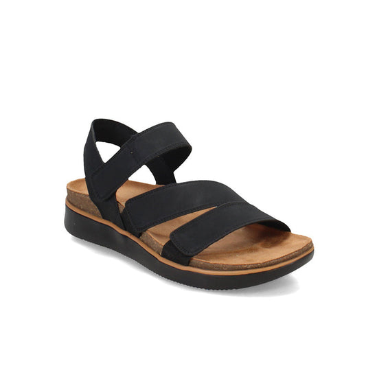 Black women's sandal with two adjustable straps and cushioned footbed
