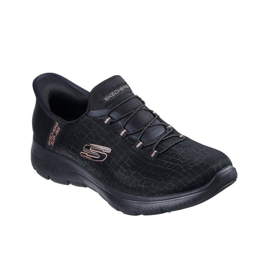 Skechers Slip-ins black mesh casual shoes with lace-up straps and S logo