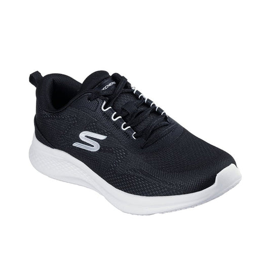 Lace-up knit sneakers, dark black upper with white midsole and outsole
