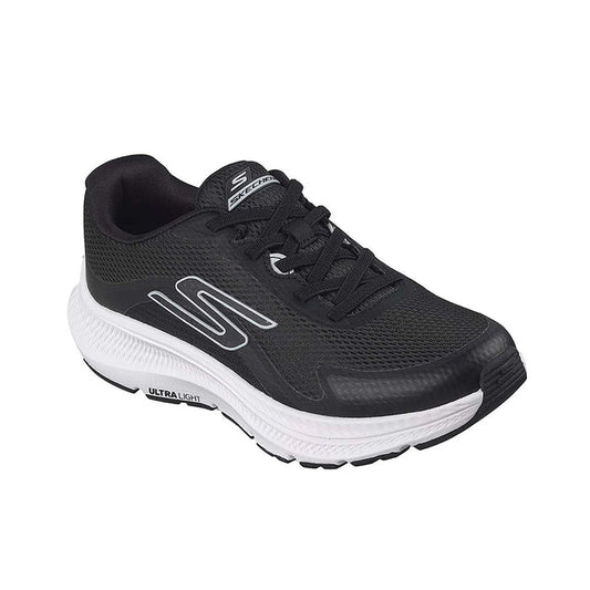 Skechers women's running sneakers, black mesh with white midsole and lace-up front