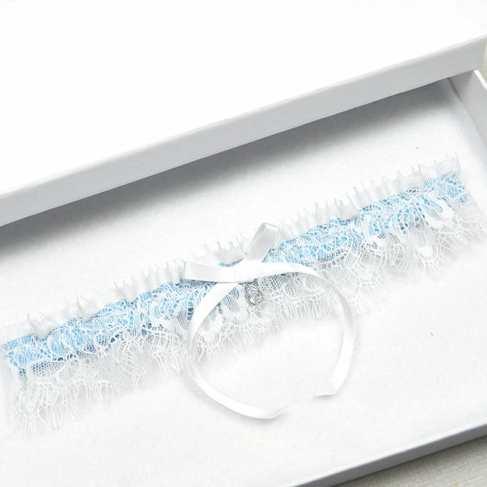 Something Blue Bridal Garter With CZ Diamond - The Wedding Garter