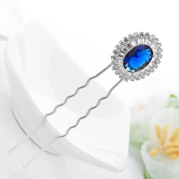 Something Blue Silver CZ Bridal Hair Pin For Brides - The Wedding Garter