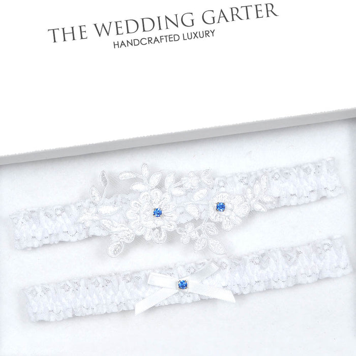 Something Blue White Lace Applique Brides Garter Set - The Wedding Garter